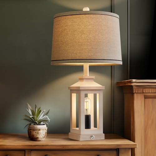 Farmhouse Table Lamps for Living Room 23.75" Bedroom Nightstand Lamps White (White)