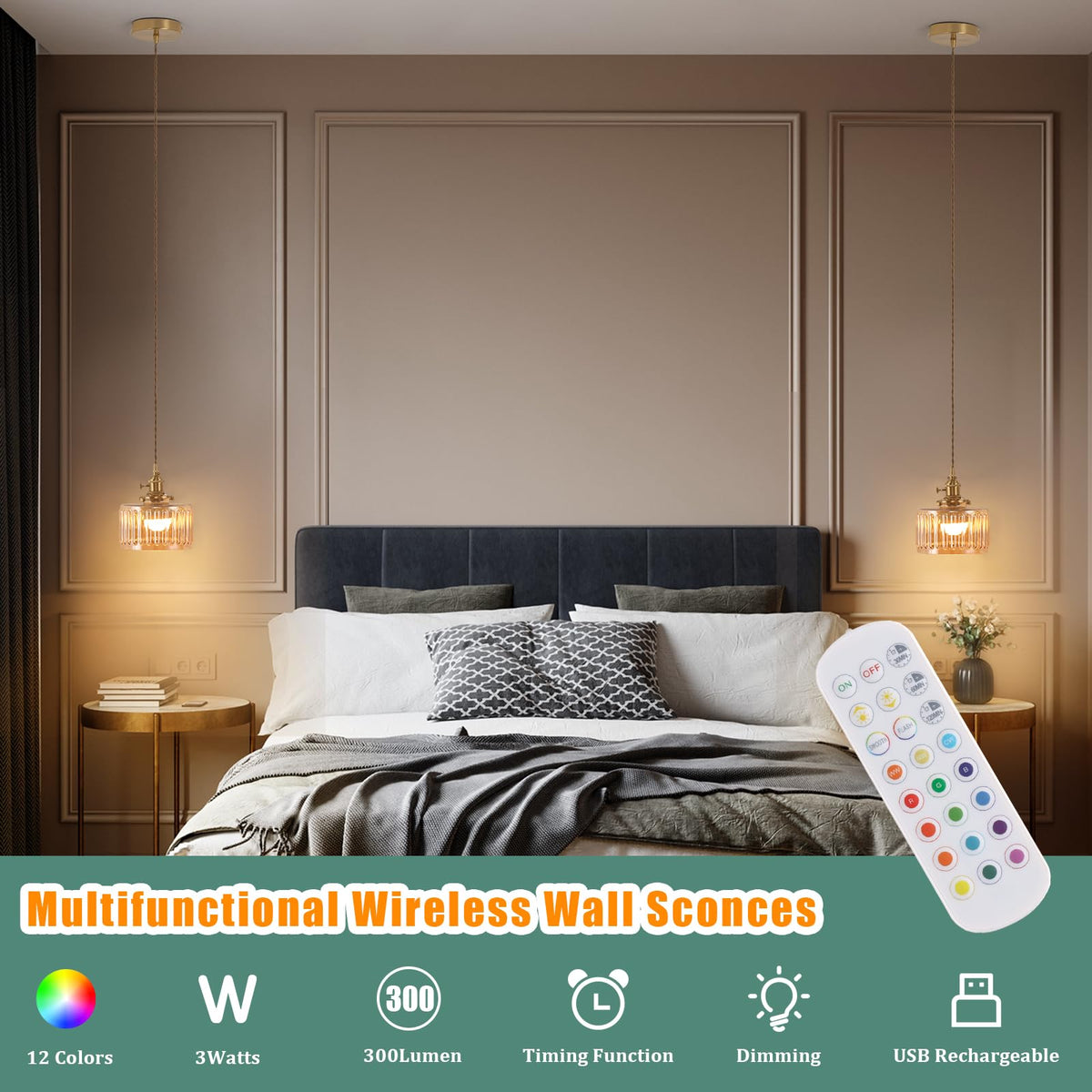 Battery Operated Pendant Light 5000mAh Rechargeable Chandelier with Remote Control Wireless Adjustable Hanging Amber Striped Light for Kitchen Island Dining Room Hallway (Z-Striped Amber new)