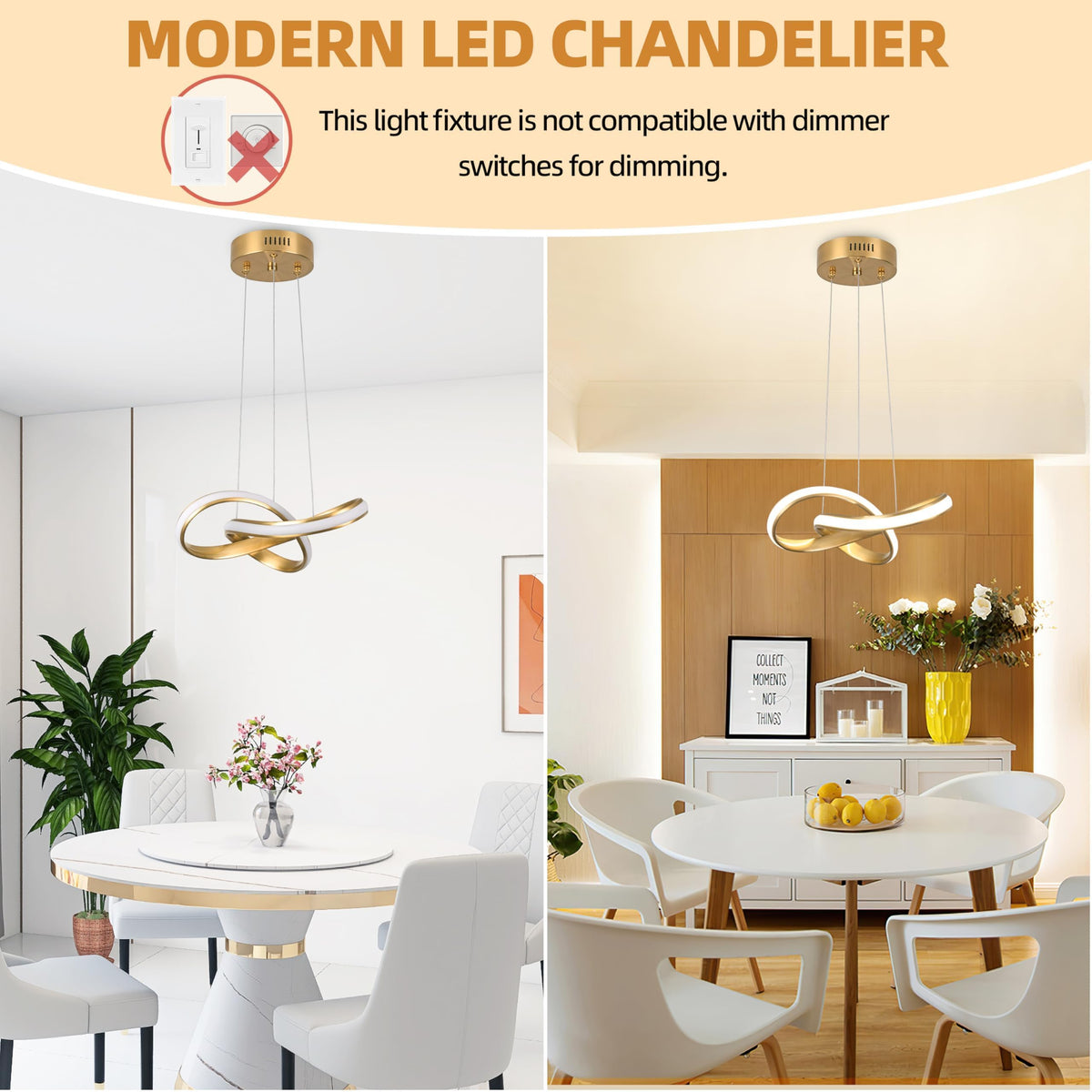 Modern LED Chandelier Contemporary Pendant Lighting Ring Light Fixture Gold with 4500K and 59in Height Adjustable Hanging Lamp for Kitchen Island Hallway Foyer Closet Corridor (Gold / 12 Inch)