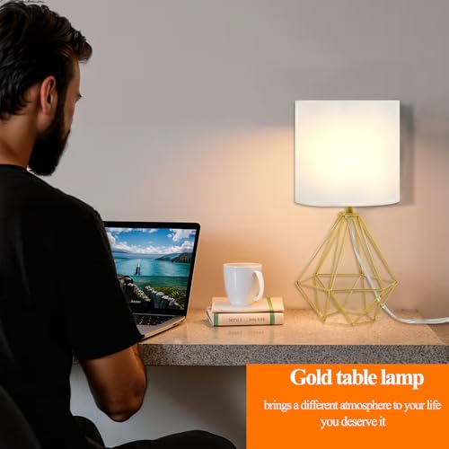 Gold Modern Small Table Lamp for Bedroom & Living Room (Brass Gold)