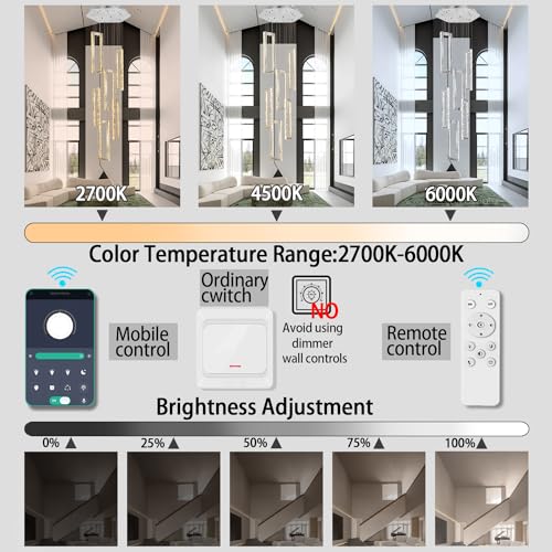 Modern Chandelier 6 Rings Silver Chandelier Lighting Fixture High Ceiling Chandelier Suitable for Living Room Staircase Villa (Crystal Rectangle Silver / 6 Rings)