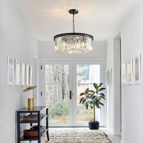 Modern Crystal Chandelier for Dining Room Contemporary Pendant Light Fixture Adjustable Height E12 for Living Room