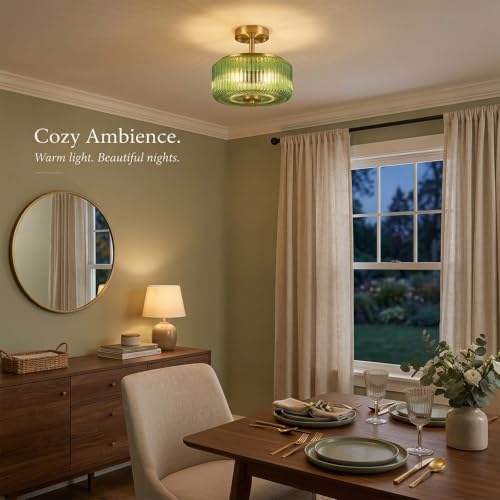 3 Light Semi Gold Flush Mount Ceiling Light (Gold/Green-Semi)