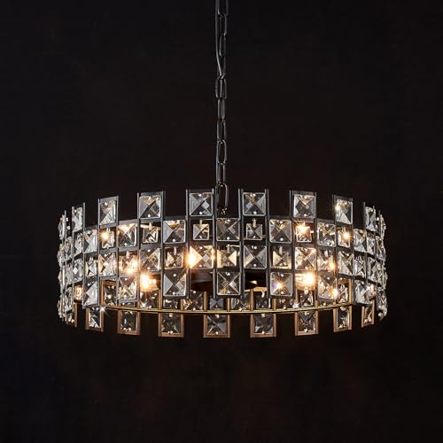 Black Crystal Semi Flush Mount Ceiling Light (Large Matte Black)