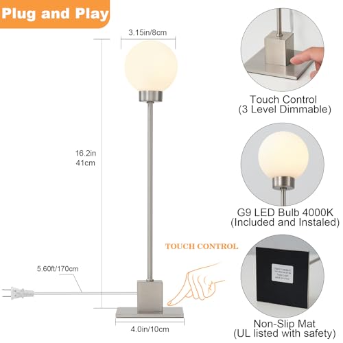 Small Lamps for Nightstand (Brushed Nickel/Frosted White)