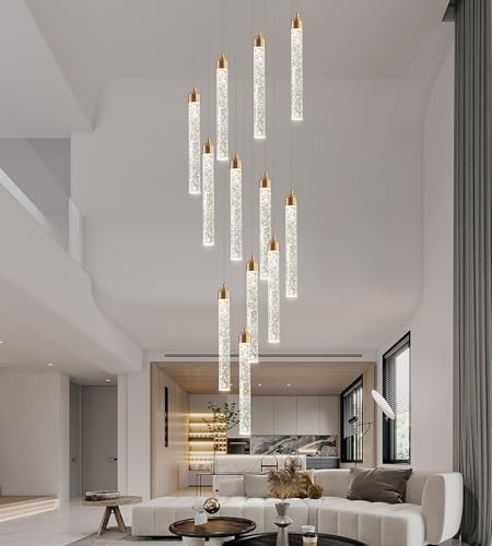 12 Lights High Ceiling Crystal Staircase Chandelier Gold (Gold / 12 lights)