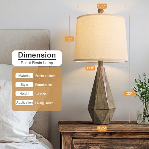 23'' Farmhouse Table Lamps Set of 2 (Medium - Dark Wood Resin)