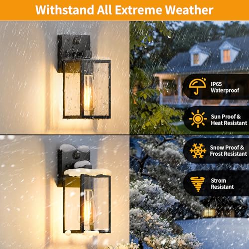 2 Pack Motion Sensor Outdoor Light Fixtures Wall Mount (10.24'' / Black)