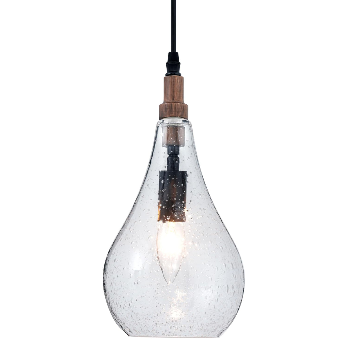 Farmhouse Wood Bubble Seeded Glass Pendant Light Adjustable Industrial Pendant Lighting Fixtures for Kitchen Island Dining Room Bedroom Entryway Sink (Wood-Seeded)