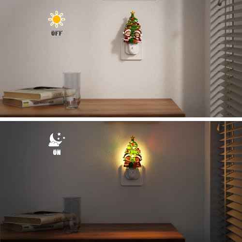 Christmas Tree & Santa Claus Night Light (Christmas tree and children opening gifts-3000K / 2 Pack)