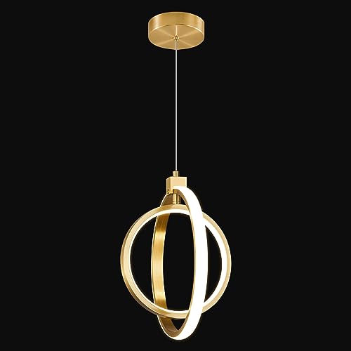 Modern LED Chandelier Gold Ring Pendant Light Fixtures 4000K Dimmable Height Adjustable Pendant Lighting for Dining Room Kitchen Island Bedroom Living Room Foyer（1 (Gold / Round-1Pack)