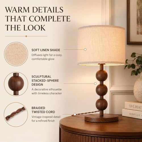 Red Wood Pattern Iron Desk Lamp with Fabric Shade
