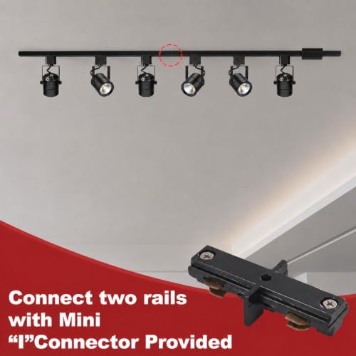 6 Light Track Lighting Kit with 6.6FT H Type Track Lighting Rail and Floating Canopy Connector (Black / 6 Lights)