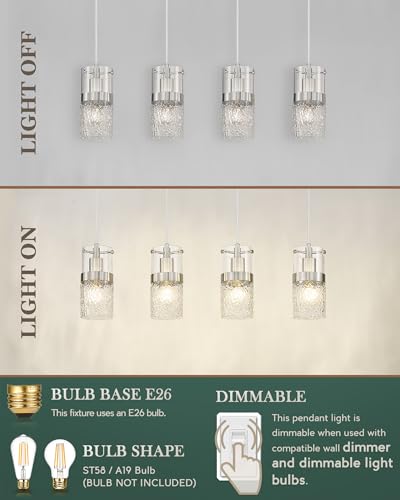 4 LightIsland Lighting (Silver -Hammered Glass / 3.5" Hammered Glass, Chandelier 4-Light)