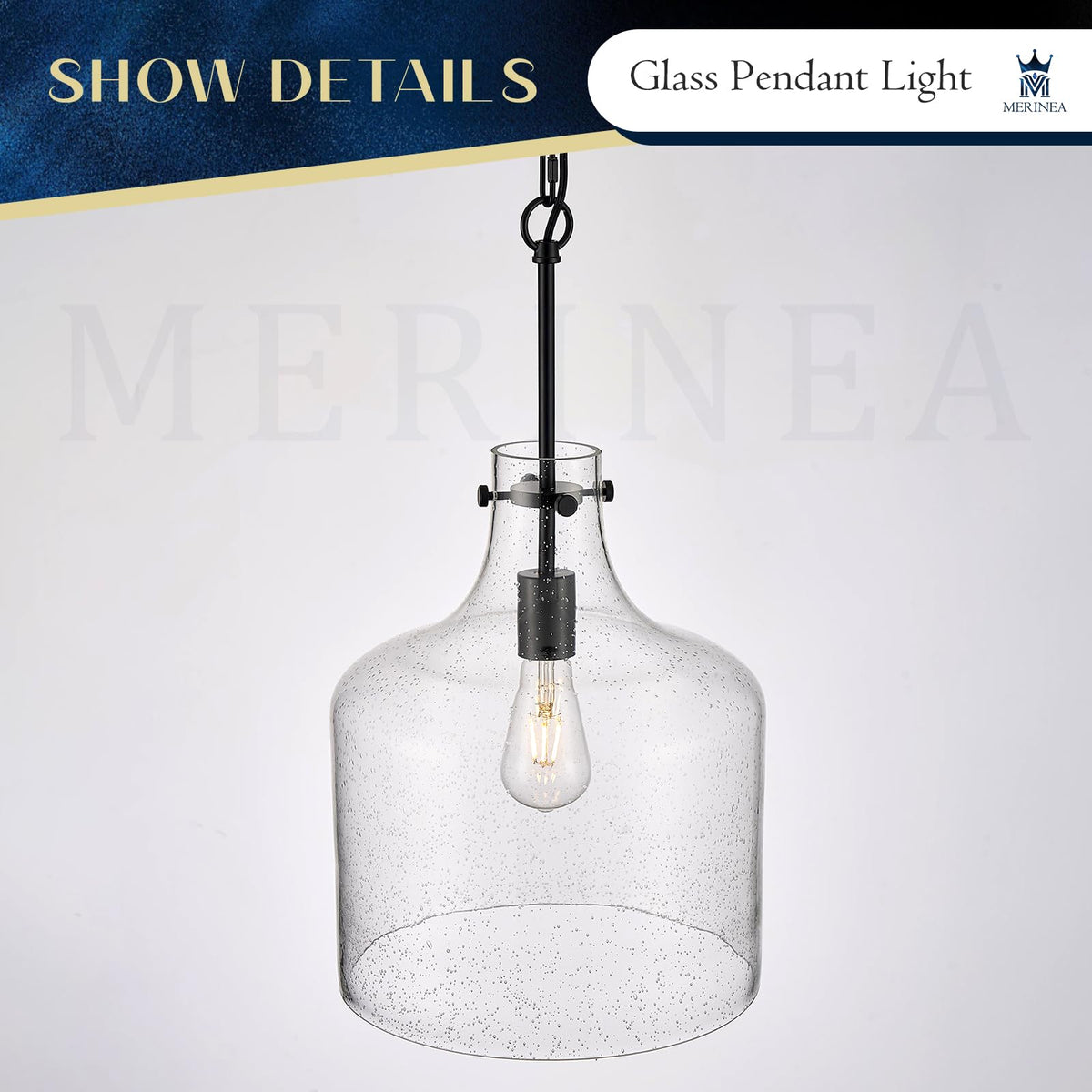 12" Black Seeded Glass Pendant Light (Black Seeded)