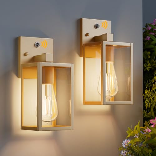 2 Pack Gold Dusk to Dawn Outdoor Front Porch Light Fixtures Wall Mount (Gold / Small-10.24'')