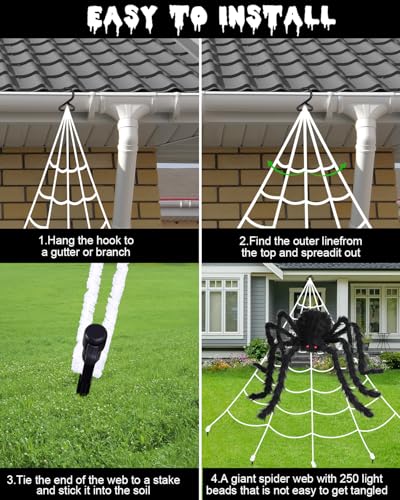 3D HD Dynamic Giant Spider Halloween Projector+Brighter Spider Webs Lights Set