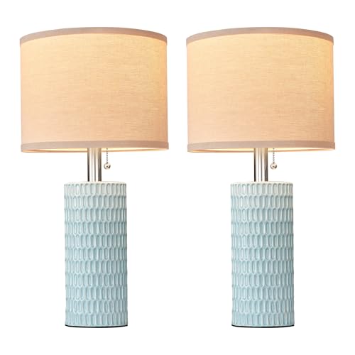 20.5”Modern Ceramic Table Lamps for Bedroom Set of 2 (Sky Blue-1)