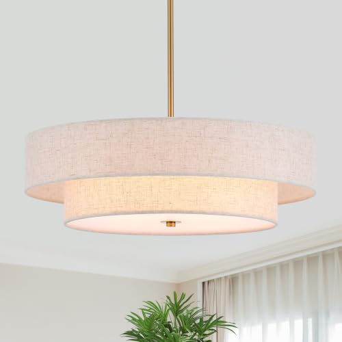 Modern Linen Drum Chandelier