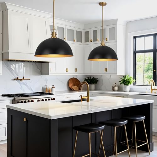 17.7 in Large Dome Pendant Light (Black and Gold / 17.7 Inch)