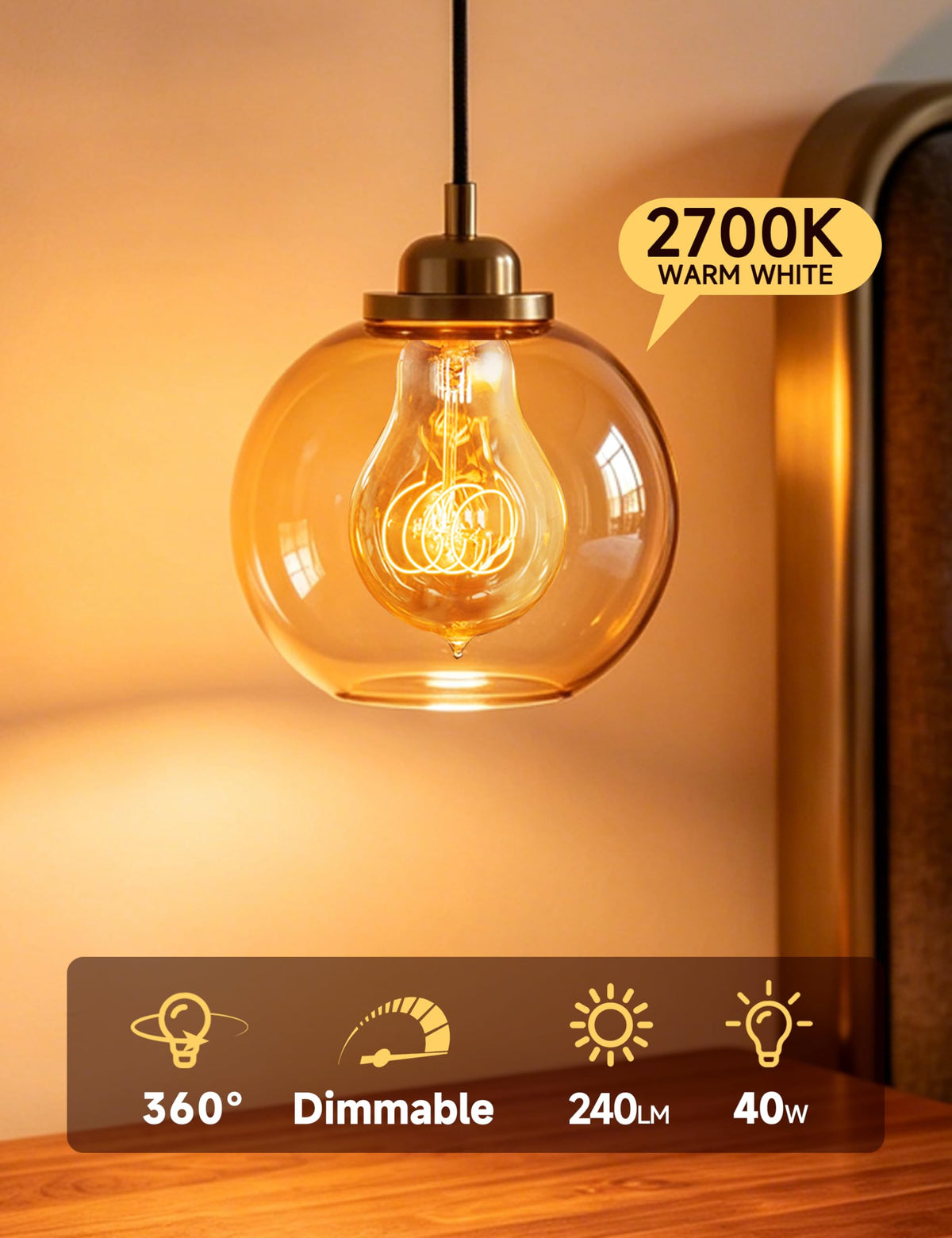 Incandescent Light Bulbs 40 Watt 2700K A19 E26 (Amber 40w / 6 Pack)