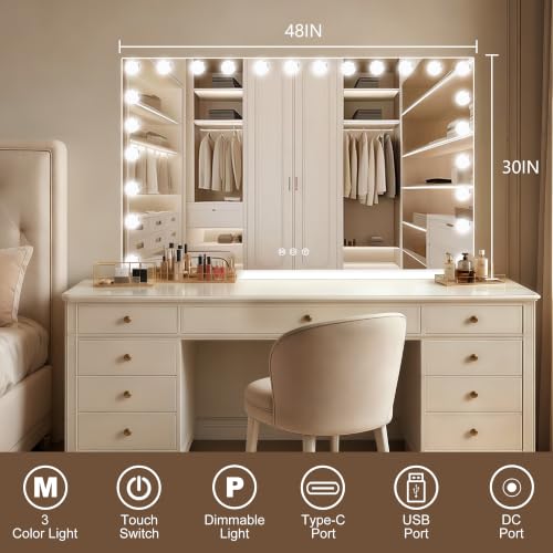 Vanity Mirror with Lights (White / 48"L x 30"W)