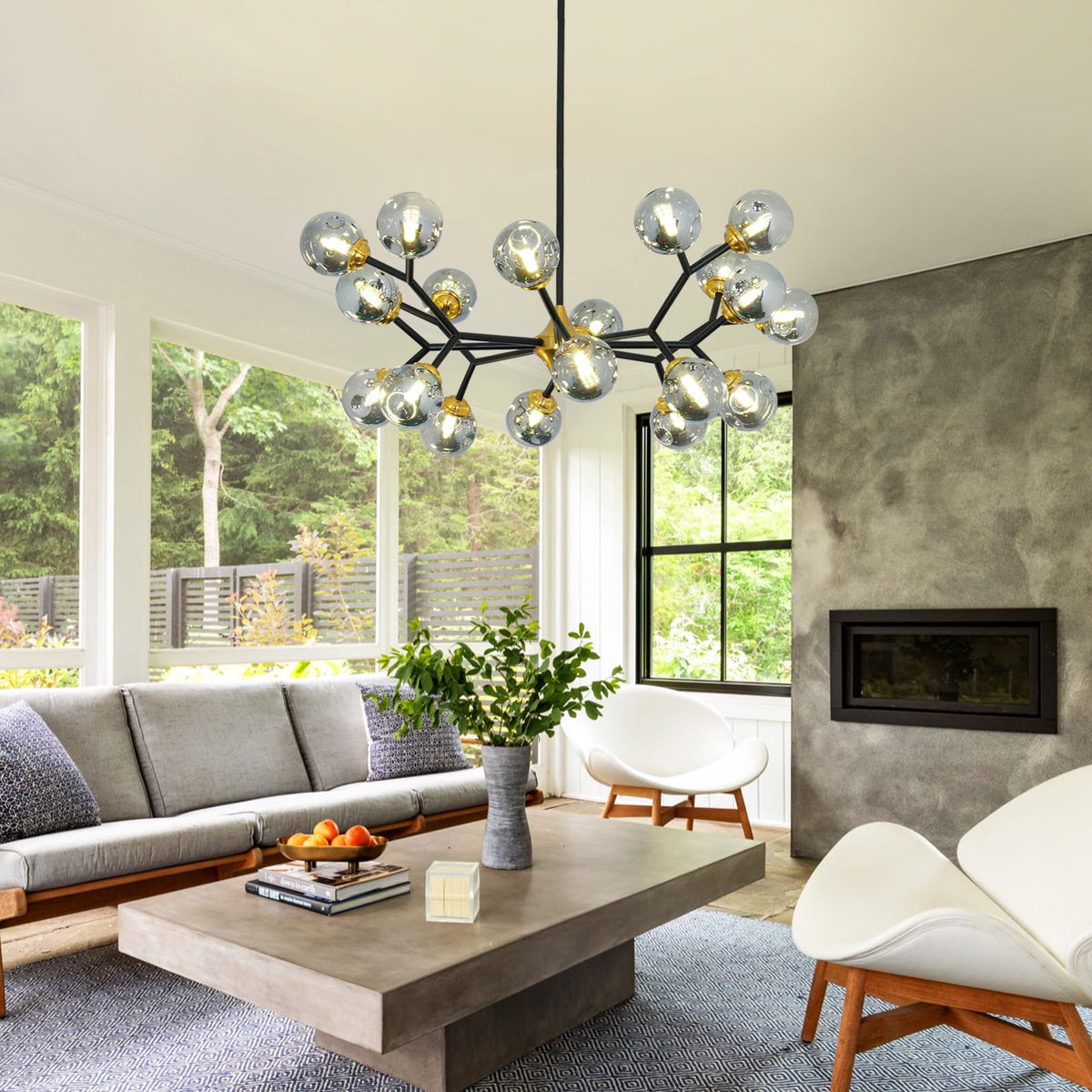 Glass Globe Sputnik Chandelier (Black+Gold 42.51"(20-Light))