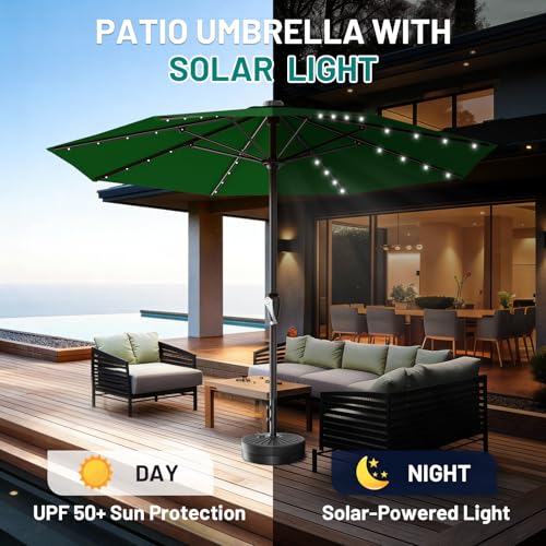 12FT Large Patio Umbrella with Solar Lights (Dark Green / 12 FT)