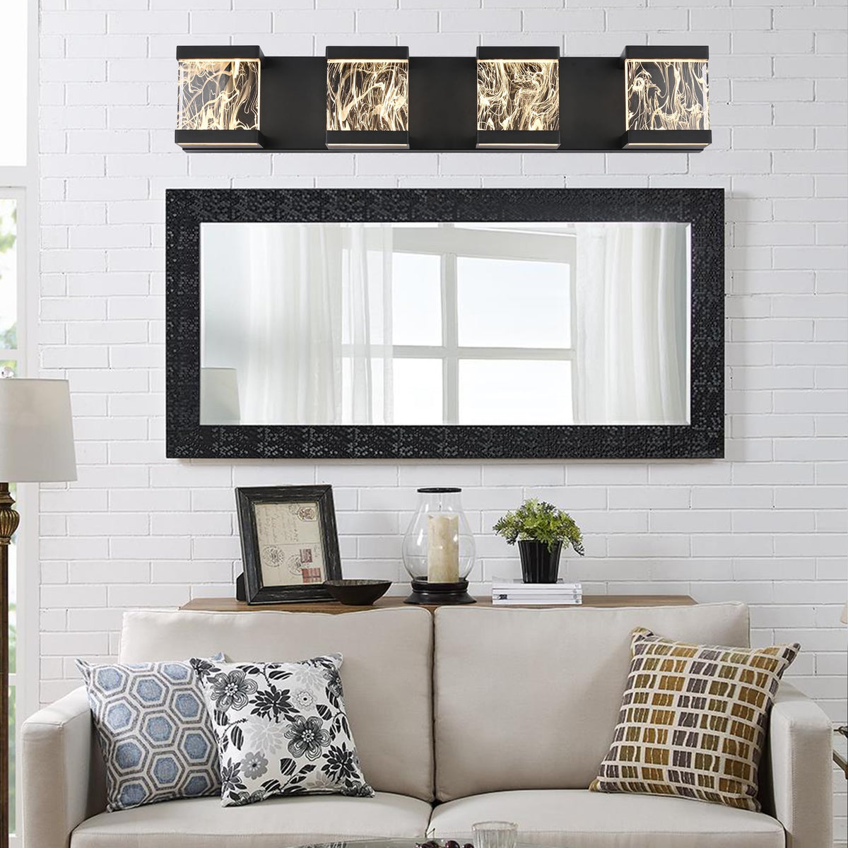 4 Lights LED Bathroom Vanity Light with Unique Smoke Acrylic Panel (Black / 4 Lights)
