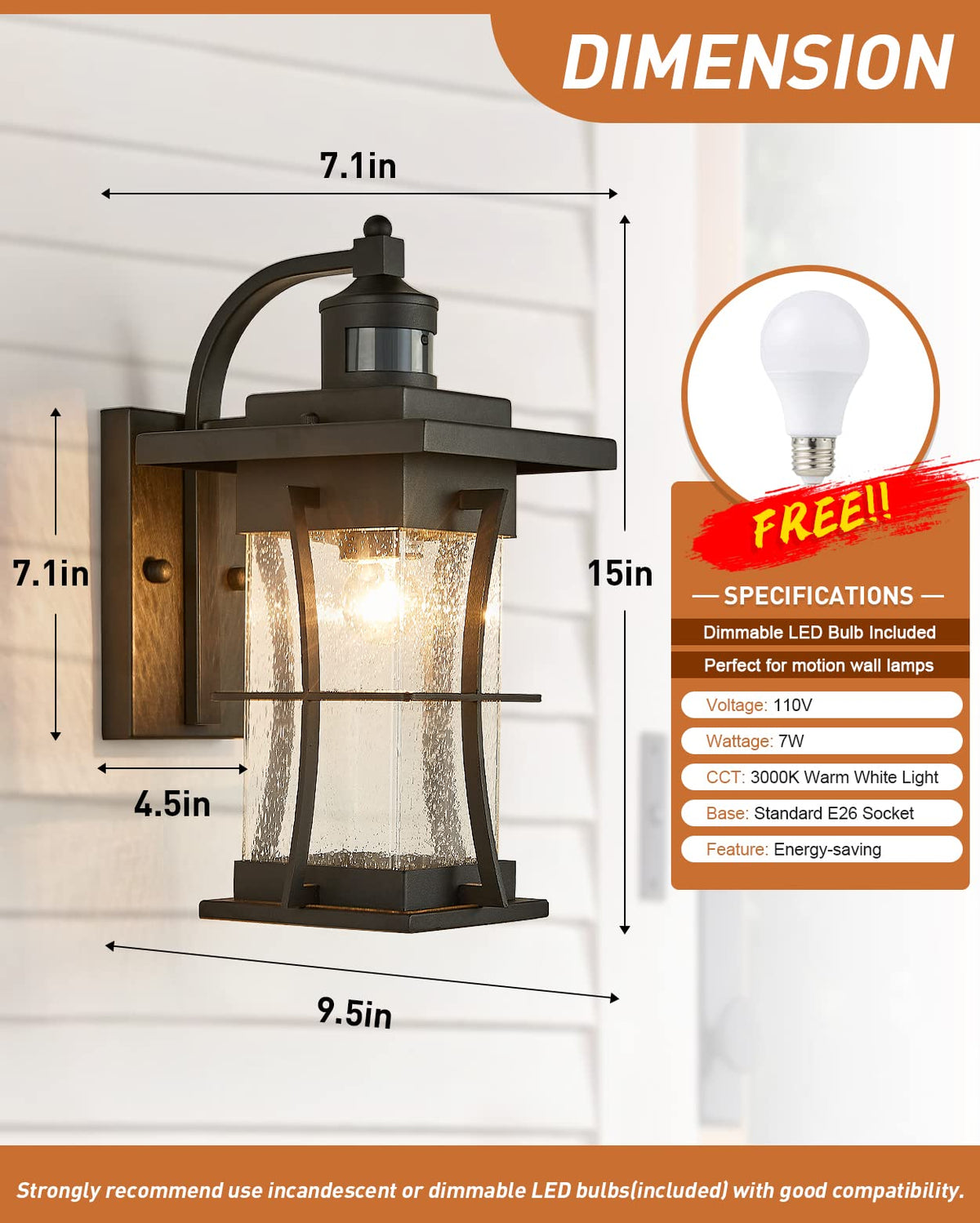 Motion Sensor Outdoor Wall Light Dusk to Dawn Exterior Light Fixtures Waterproof Exterior Sconce Black Porch Lamp Wall Mount Outside Lantern Light for House Front Door Garage (Black / Large-M)