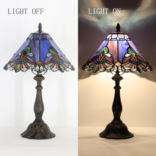 Tiffany Table Lamp Stained Glass Bedside Reading Light W12H19 inch (Blue Purple Baroque style)