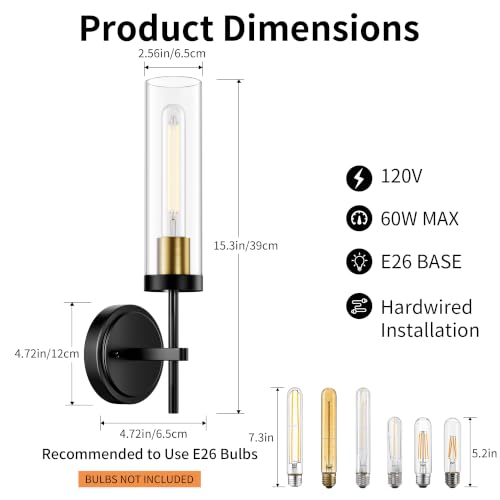 Modern Bathroom Sconces Set of 2 (Black&Gold(2 Pack) / 15.3inches)