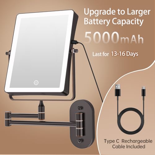 8.7" 5000mAh Rechargeable Wall Mounted Makeup Mirror (Bronze a)