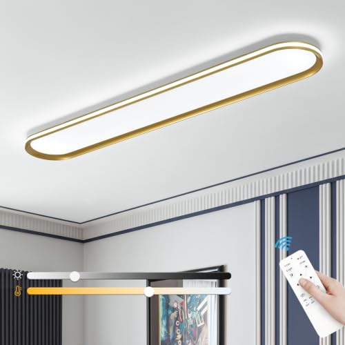 Modern LED Ceiling Light Dimmable Linear Ceiling Light 39.4in Semi Flush Mount Long Lights with Remote Control and Side Lighting for Living Room Kitchen Dining Room