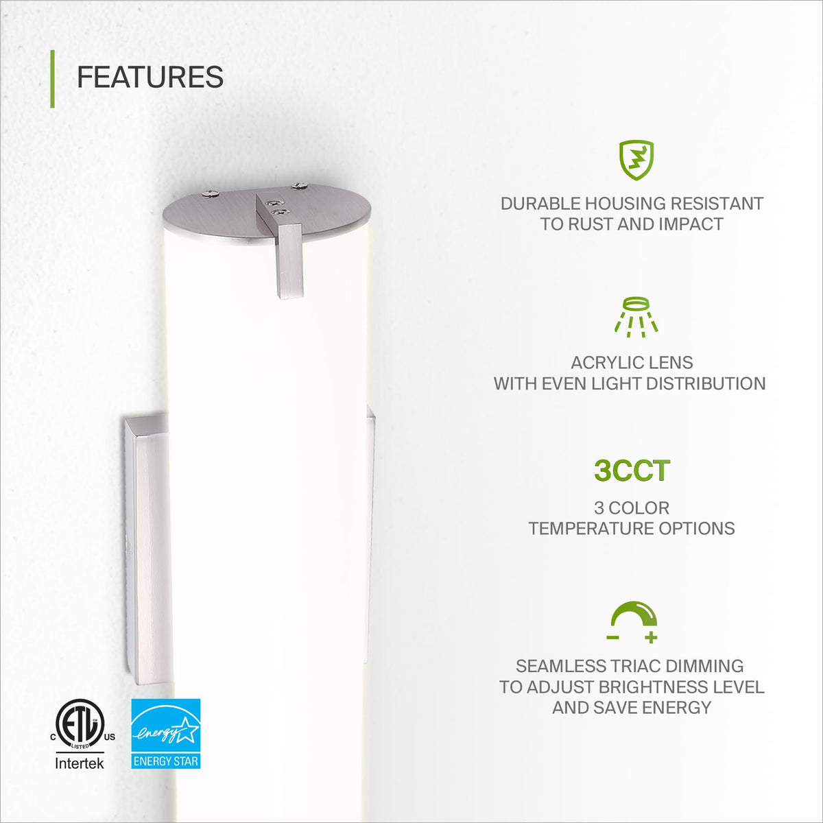 LED Vanity Light Fixture (Brushed Nickel | Cylinder / 120V | 18 Inch (2pk))