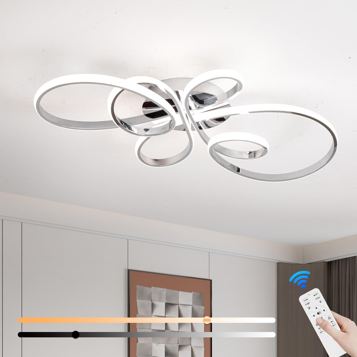 66W Modern LED Ceiling Light (Chrome,31.89Inch)