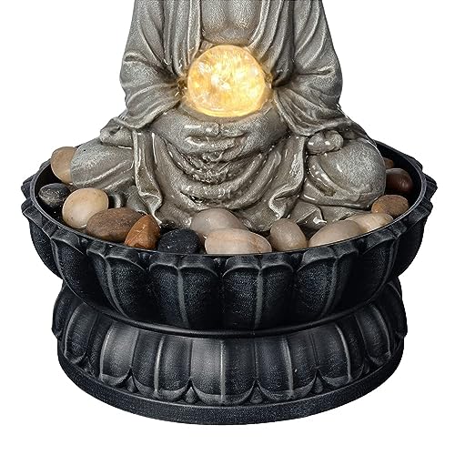 Tabletop Buddha Waterfall Fountain (Dark Grey Buddha / 7.1"L x 7.1"W x 9.6"H)