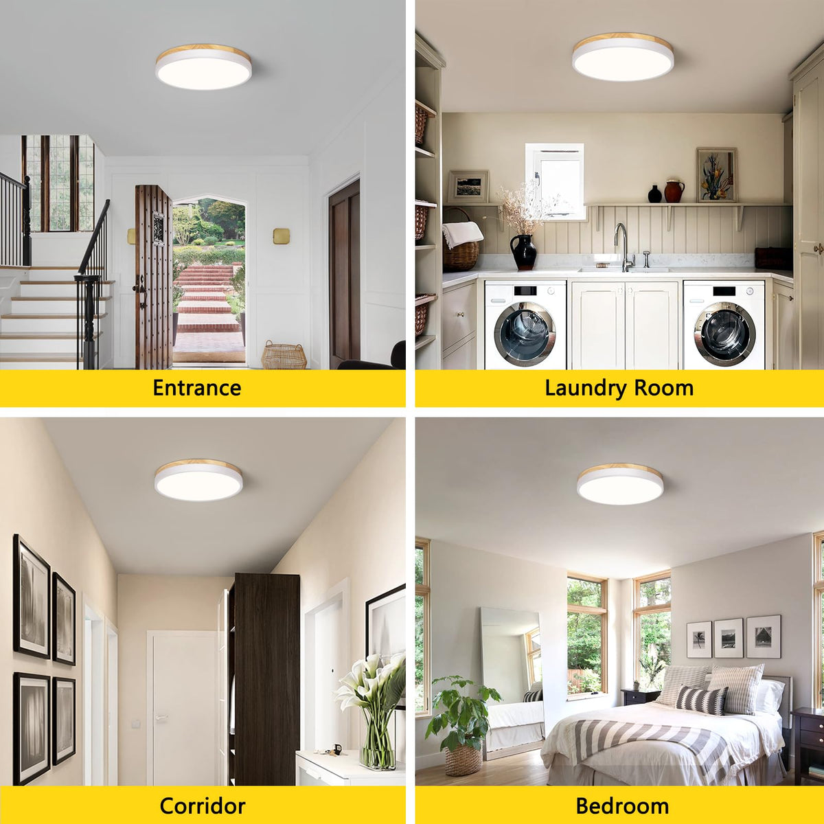 Modern Wood White Flush Mount Ceiling Light 11.81 Inch (White- Non-dimmable / 11.81 Inch)
