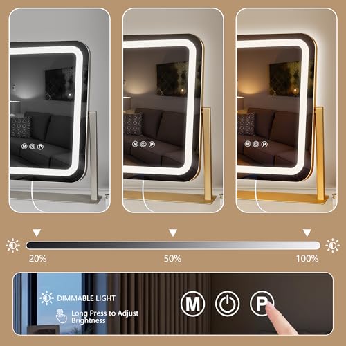 Gold Vanity Mirror with Lights 15"×13" (Gold / 13"L x 15"W)
