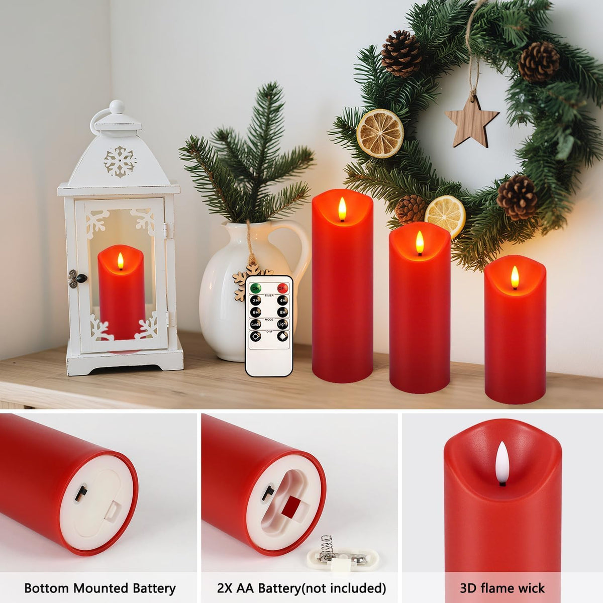 Christmas Flickering Flameless Candles - 24 Pack, Red