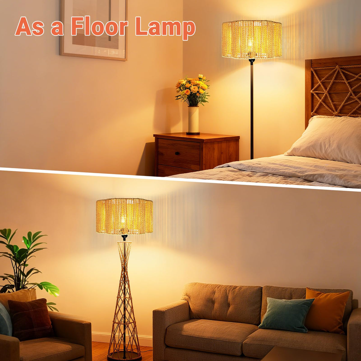 Hanging Light Lamp Shades Boho Rattan Lamp Shades (12.6 Inch Flower Lamp Shape)