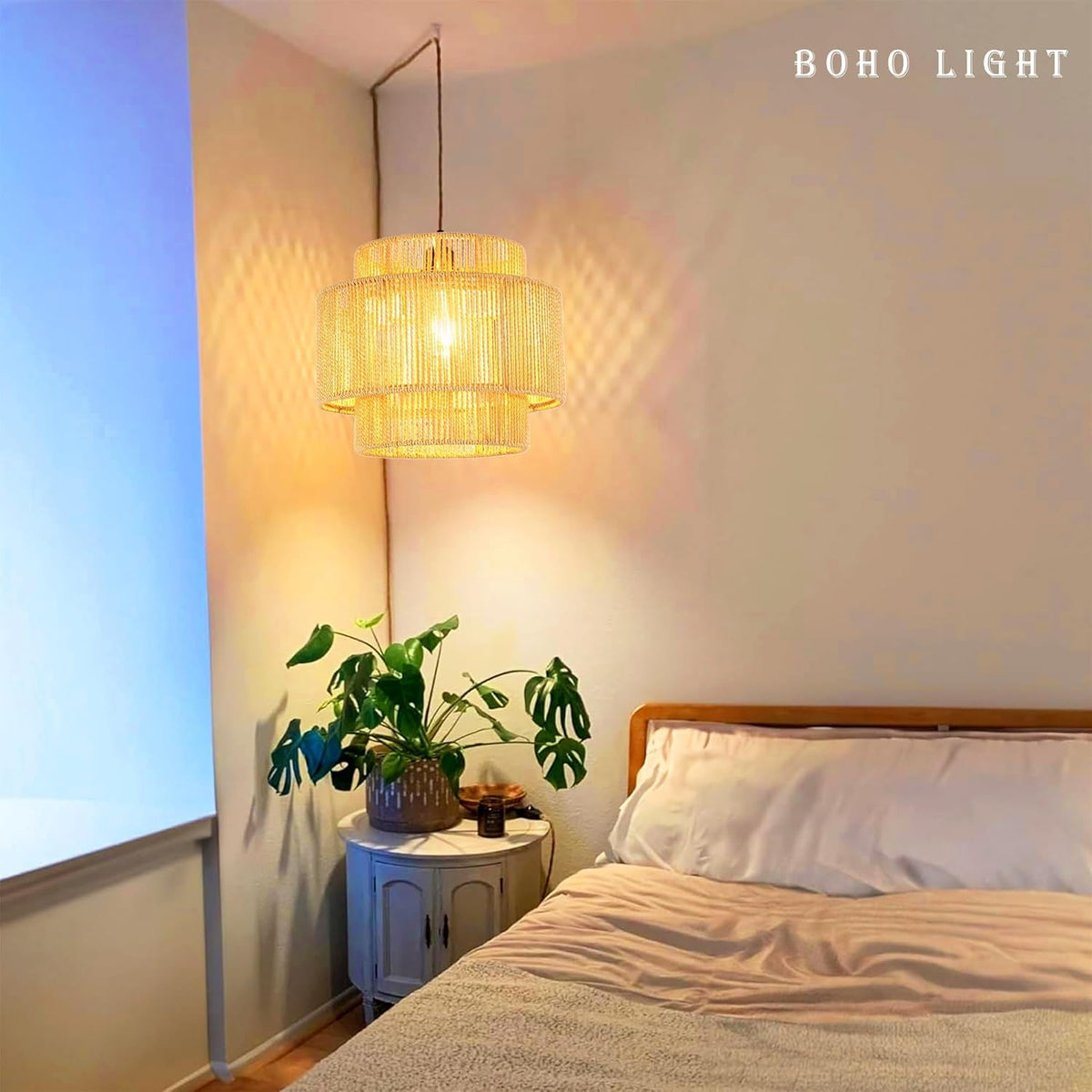 Plug in Pendant Light Hanging Lights with Plug in Cord Boho Hanging Lamp Dimmable (Pendant Light-10)