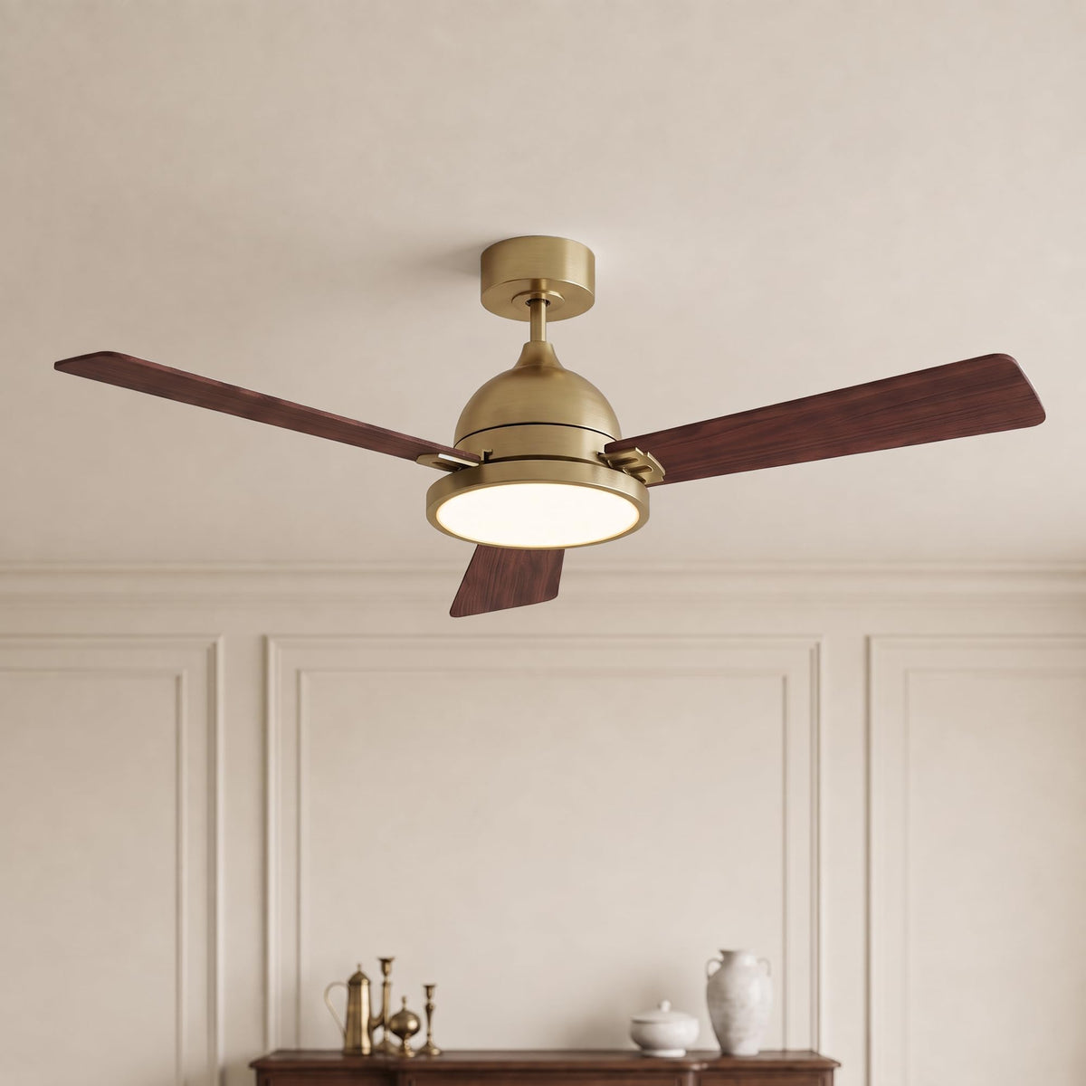 52" Ceiling Fan with Lights (Gold & Red Walnut / 52 Inch)
