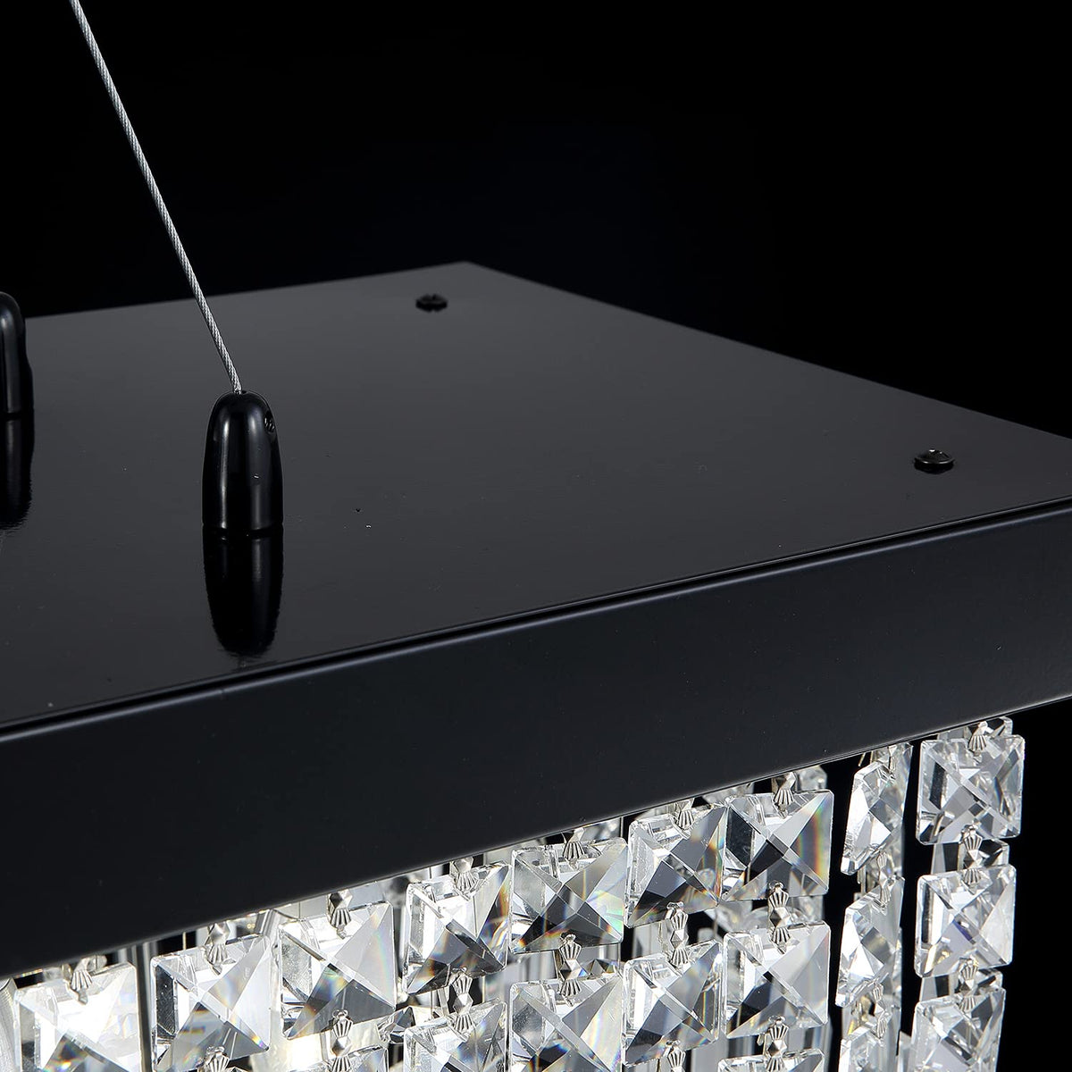 Rectangle K9 Crystal Chandelier Modern Rectangular Pendant Lighting Fixture for Dining Room Kitchen Island Bedroom Black L47'' x W10'' x H10'' (Black(Hanging) / L47")