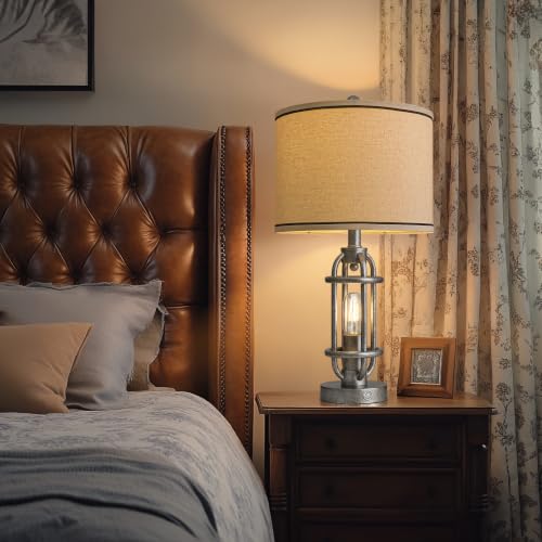23.75'' Table Lamps Set of 2 for Living Room Bedroom Industrial Farmhouse Metal Touch Lamps with USB A+C Ports (23.75'' Antique Silver - Set of 2)