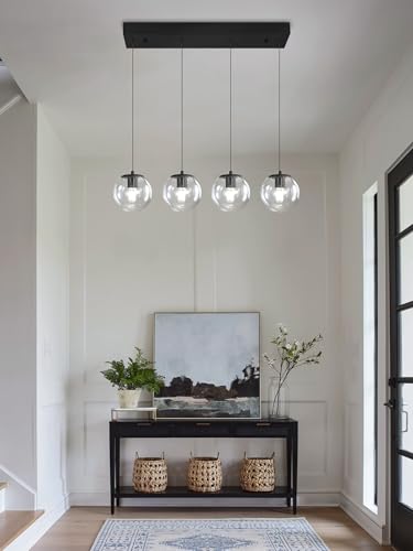 Black Chandelier Modern Dining Room Light Fixture 4 (Black-Clear / Rectangle 4-Light)