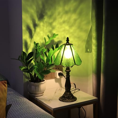 Tiffany Style Table Lamp Green Rippled Stained Glass Lamp 14 Inch (Grass Green Rippled)