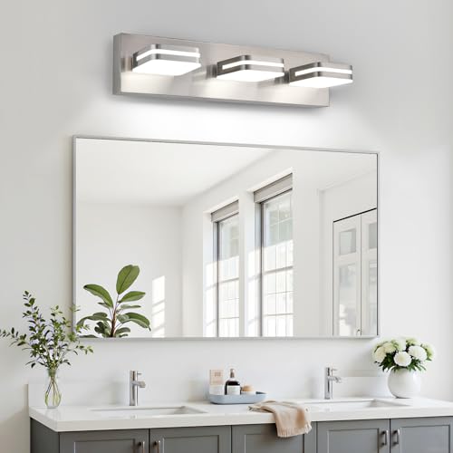 360° Rotate LED Bathroom Vanity Light Fixtures (Brushed Nickel, Natural White / 3-Light, 17-Inch)