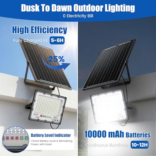 2 Pack 100W Solar Flood Light Outdoor 21000LM 6500K LED Street Light with Remote (2-Pack(100))