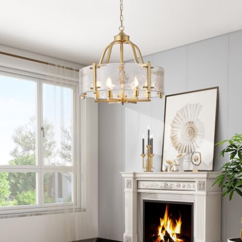 Sand Gold Hammered Glass Drum Chandelier (Sand Gold / 22 Inch)